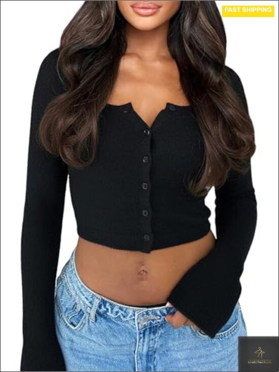 Sweaters - Cozy Knit Cropped Cardigan Sweater Long Sleeve Button Open Front Top